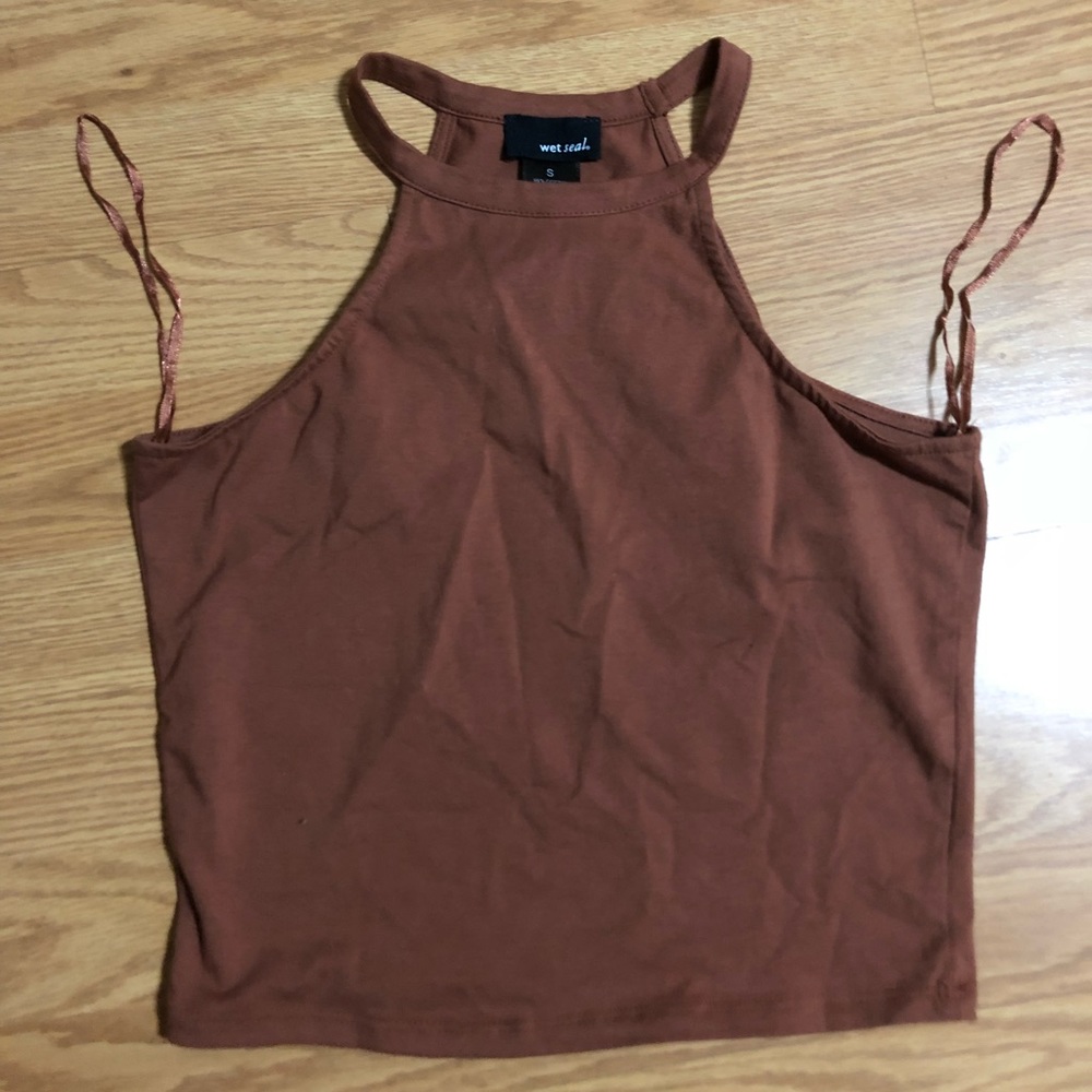 Brown cropped halter top